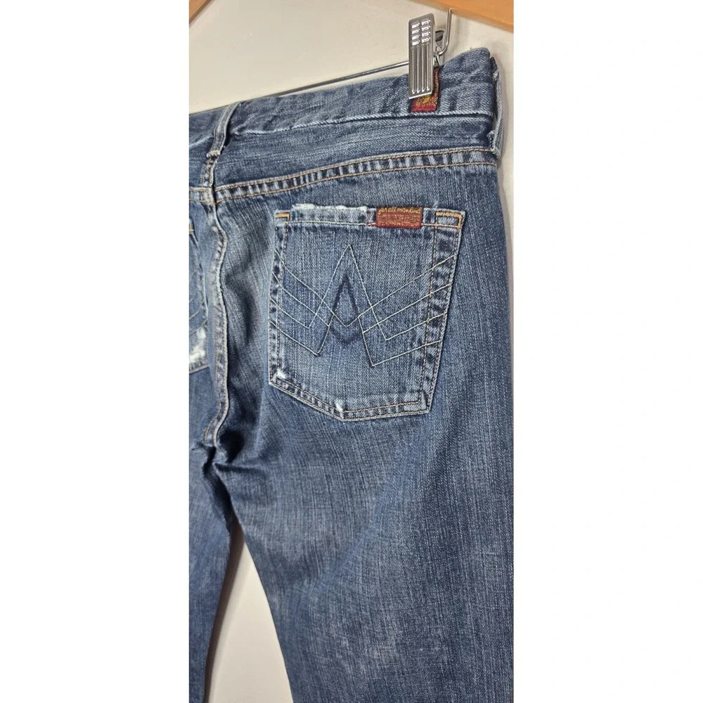 7 For All Mankind Women 30x35 Jeans A Pocket Boot Flare Distressed Denim Y2K‎